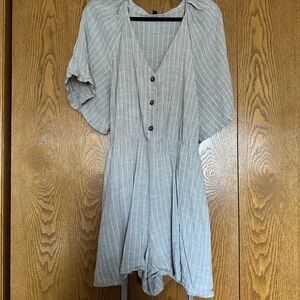 Striped Linen Blend Button Up Romper